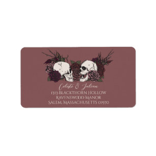 Dark Floral Skull Mauve Wedding Return Address Label