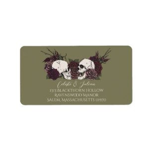 Dark Floral Skull Olive Green Return Address Label