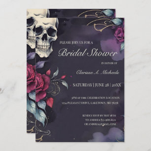 Dark Floral Skull & Rose Gothic Bridal Shower Invitation