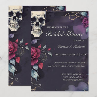 Dark Floral Skull & Rose Gothic Bridal Shower Invitation