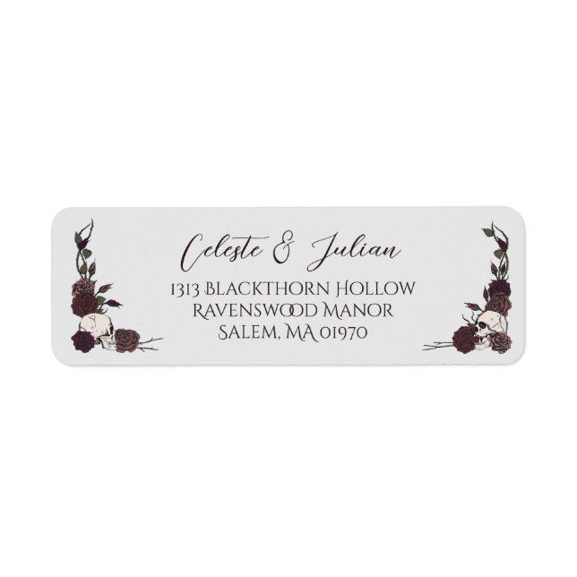Dark Floral Skull Wedding Return Address (Front)