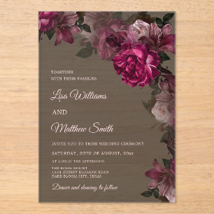 Dark Floral Transparent Wedding Acrylic Invitation