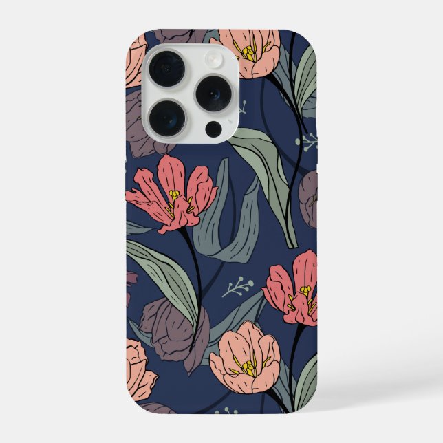 Dark Floral Tulip Pattern Phone Case (Back)