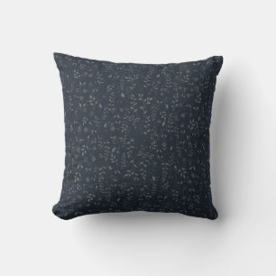 Dark Floral Vine Seamless Pattern with Grey Leaves Cushion