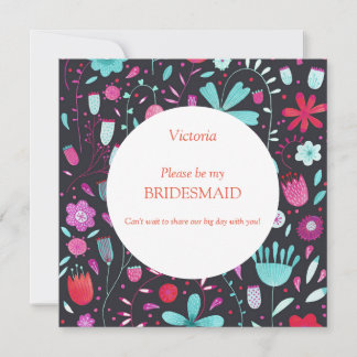 Dark Floral Watercolor Be My Bridesmaid Invitation
