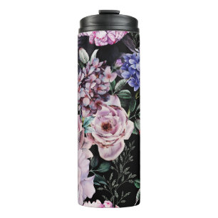 Dark Floral Watercolor Seamless Design Thermal Tumbler
