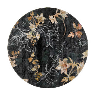 Dark Floral: Watercolor Seamless Painting. Cutting Board