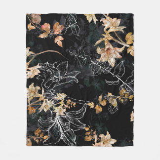 Dark Floral: Watercolor Seamless Painting. Fleece Blanket