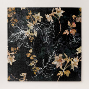 Dark Floral: Watercolor Seamless Painting. Jigsaw Puzzle