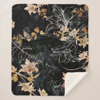 Dark Floral: Watercolor Seamless Painting. Sherpa Blanket