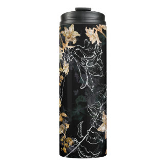 Dark Floral: Watercolor Seamless Painting. Thermal Tumbler