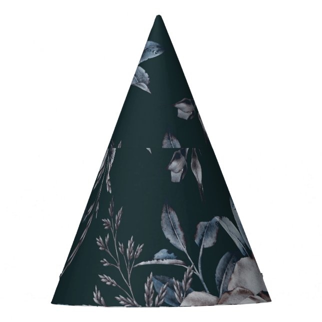 Dark floral watercolor, seamless pattern party hat (Front)