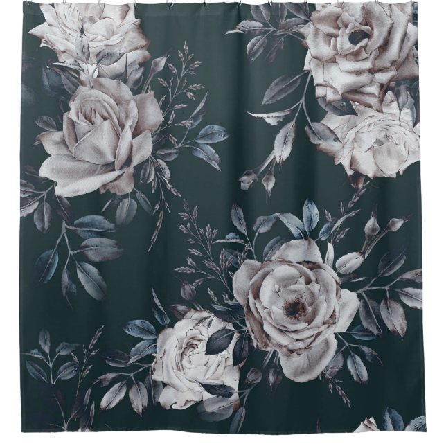 Dark floral watercolor, seamless pattern shower curtain (Front)