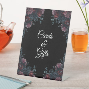 Dark Floral Wedding Gothic Black Cards Gifts Pedestal Sign
