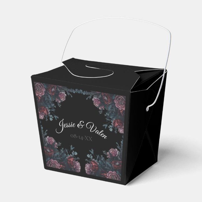 Dark Floral Wedding Gothic Black Elegant Favour Box (Front Side)