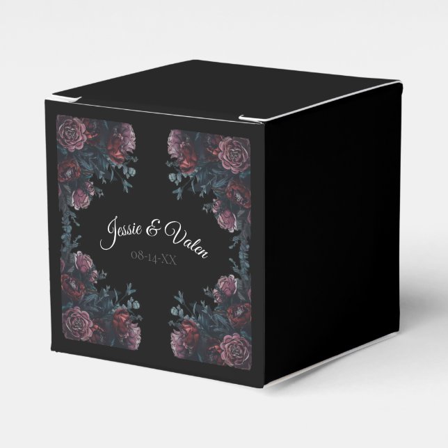 Dark Floral Wedding Gothic Black Elegant Favour Box (Front Side)