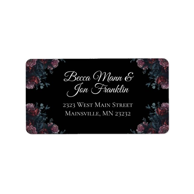 Dark Floral Wedding Gothic Black Elegant Label (Front)