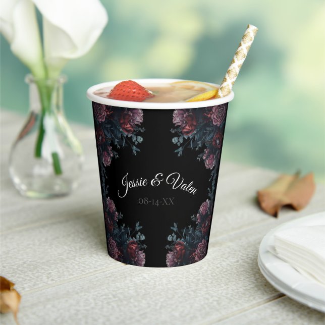 Dark Floral Wedding Gothic Black Elegant Paper Cups (Insitu)