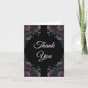 Dark Floral Wedding Gothic Black Elegant Thank You Card