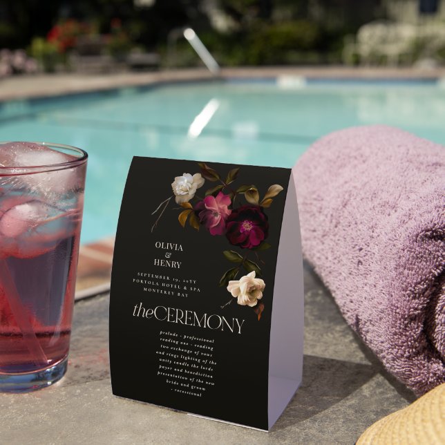 Dark Floral Wedding Program Elegant Burgundy (Insitu(On Table))