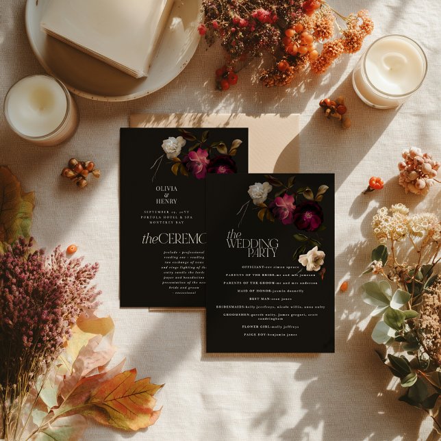 Dark Floral Wedding Program Elegant Burgundy Programme (Creator Uploaded)