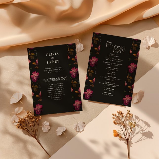 Dark Floral Wedding Program Elegant Burgundy Programme (Creator Uploaded)