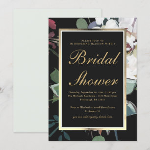 Dark Floral with Faux Gold Frame Bridal Shower Invitation