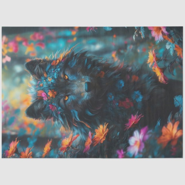 Dark Floral Wolf Print Tissue Paper (Front)