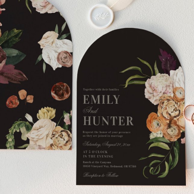 Dark Florals Arch Photo Wedding Invitation (Creator Uploaded)