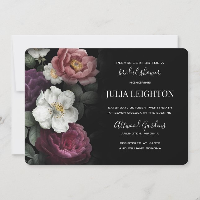 Dark Florals Modern Bridal Shower Invitation (Front)