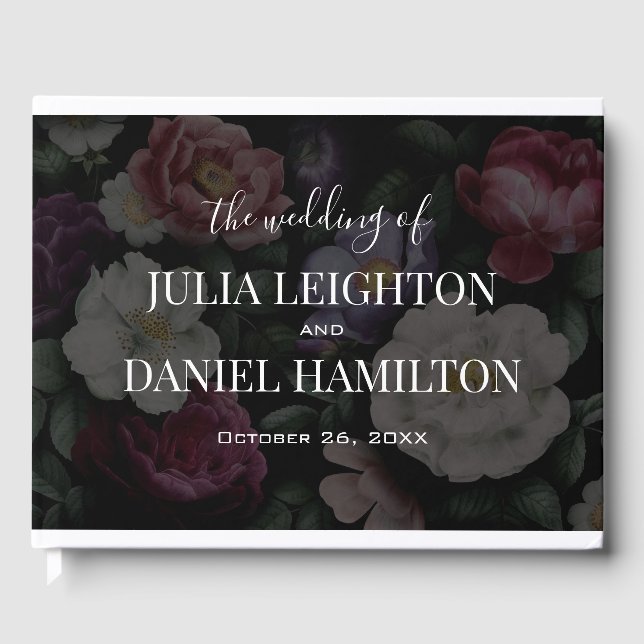 Dark Florals Modern Wedding Invitation Guest Book (Front)