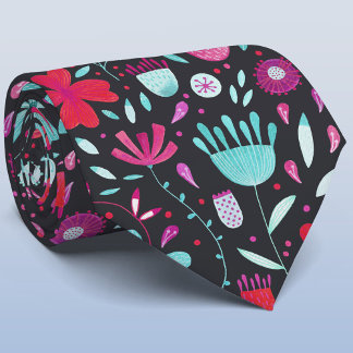 Dark Flower Meadow Watercolor Tie