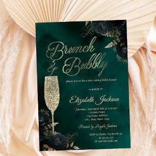 Dark Flowers Champagne Glass Green Invitation