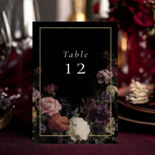 Dark Flowers Elegant Black Wedding Table Number