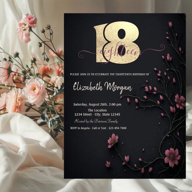 Dark Flowers Gothic 18th Birthday  Invitation (Creator Uploaded)