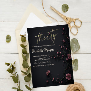 Dark Flowers Gothic 30th Birthday  Invitation