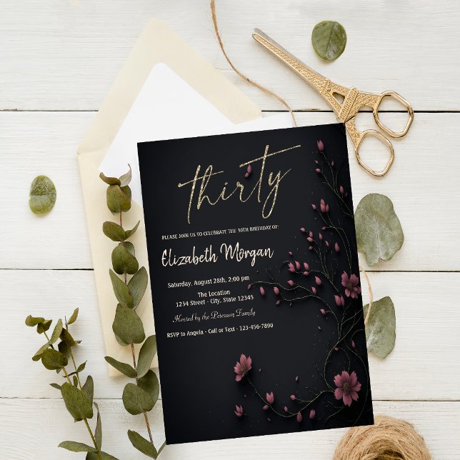 Dark Flowers Gothic 30th Birthday  Invitation (Creator Uploaded)