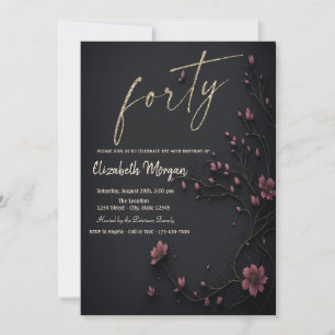 Dark Flowers Gothic 40th Birthday  Invitation