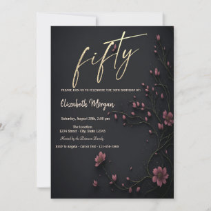 Dark Flowers Gothic 50th Birthday  Invitation