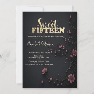 Dark Flowers Gothic 5th Birthday  Invitation