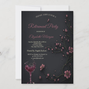 Dark Flowers Gothic Wine Glass Retirement Part  Invitation