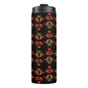  Dark Folk Art Floral Print Cosy Rustic Black Fall Thermal Tumbler