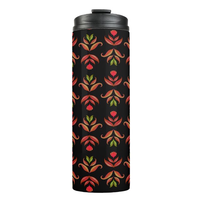  Dark Folk Art Floral Print Cosy Rustic Black Fall Thermal Tumbler (Front)