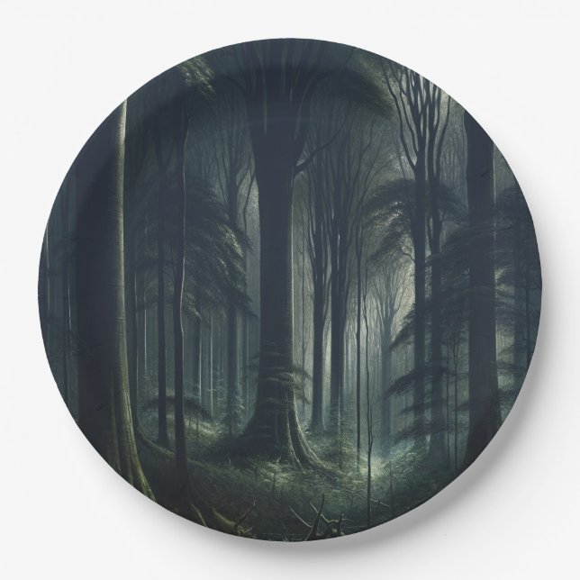 Dark Forest at Twilight Sweet 16 Paper Plate (Front)