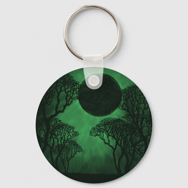 Dark Forest Eclipse Keychain, Green Key Ring (Front)