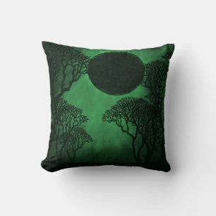 Dark Forest Eclipse Pillow, Green Cushion