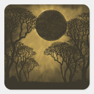 Dark Forest Eclipse Square Stickers, Golden Sticker