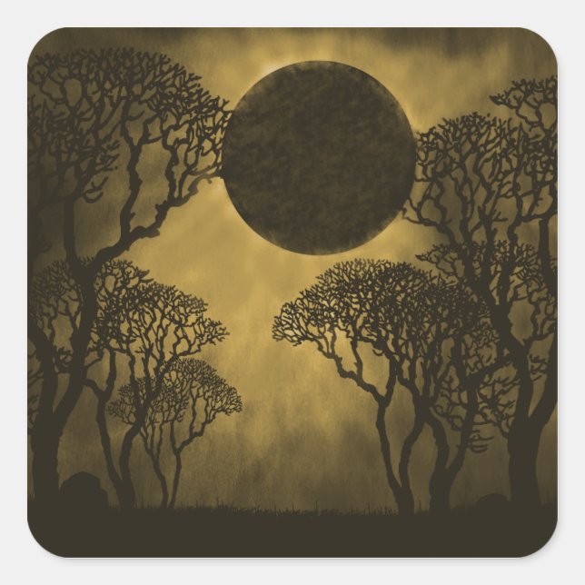 Dark Forest Eclipse Square Stickers, Golden Sticker (Front)