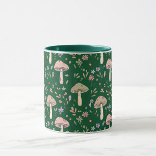 Dark Forest Emerald Fungi Seamless Pattern Moody Mug