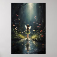 Dark Forest Flower Fairy Print, Cottagecore Wall
